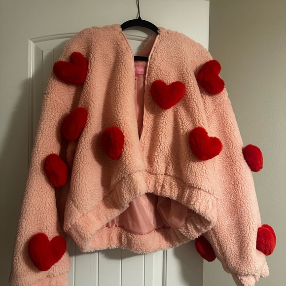 Sugar Thrillz Jackets & Blazers - Sugar Thrillz Pink Jacket with Red Heart Accents